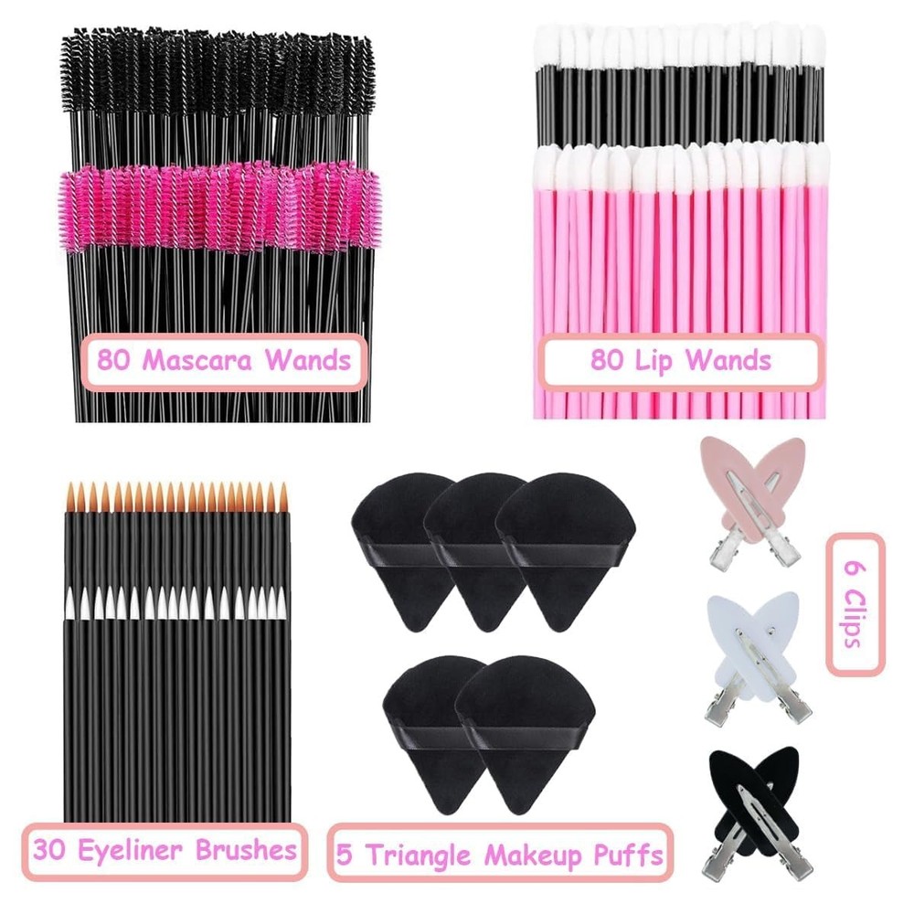 201pcs Disposable Makeup Applicators Kit Wands, Lip Brushes, Puffs Pins