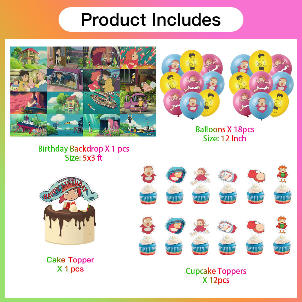 Ponyo Birthday Party Supplies Set Plates Balloons Cake Toppers for Kids