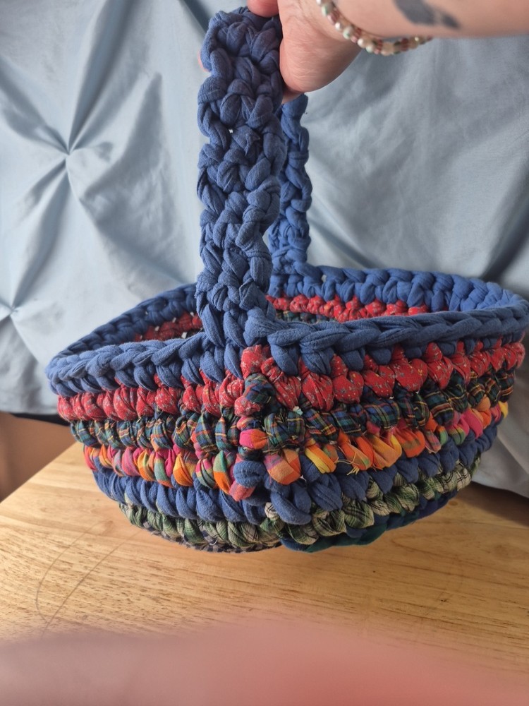 Handcrafted Crocheted Basket Multicolored