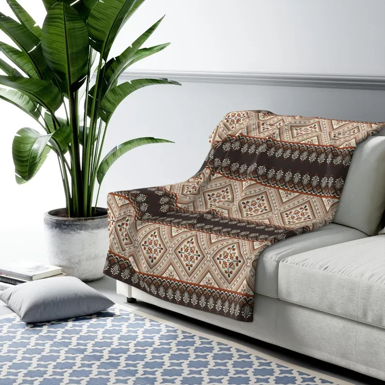 Brown Palestinian Geometric Pattern Cozy Blanket