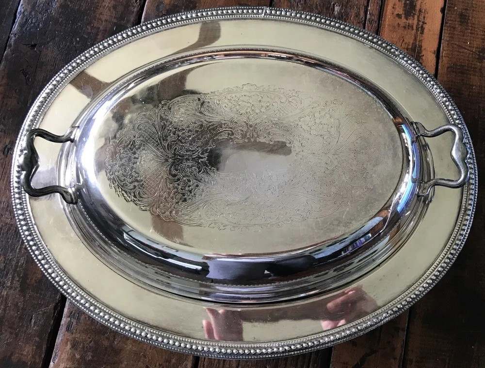 Vintage Silver Plate Oval Covered Server 12” x 9.25” x 2” High Glastonbury