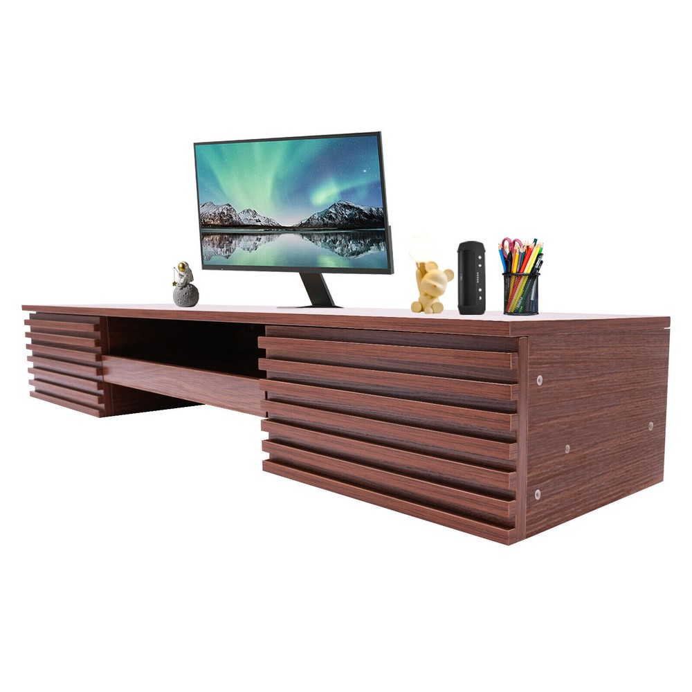 Brown/Black Wall-Mounted PC Table Floating Computer Desk W/ 2 Drawer 120lbs Load