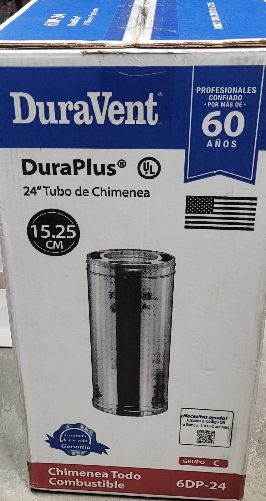 B DuraVent: DuraPlus Stainless Steel  Stove Chimney Pipe  6" x 24" 6DP-24 READ