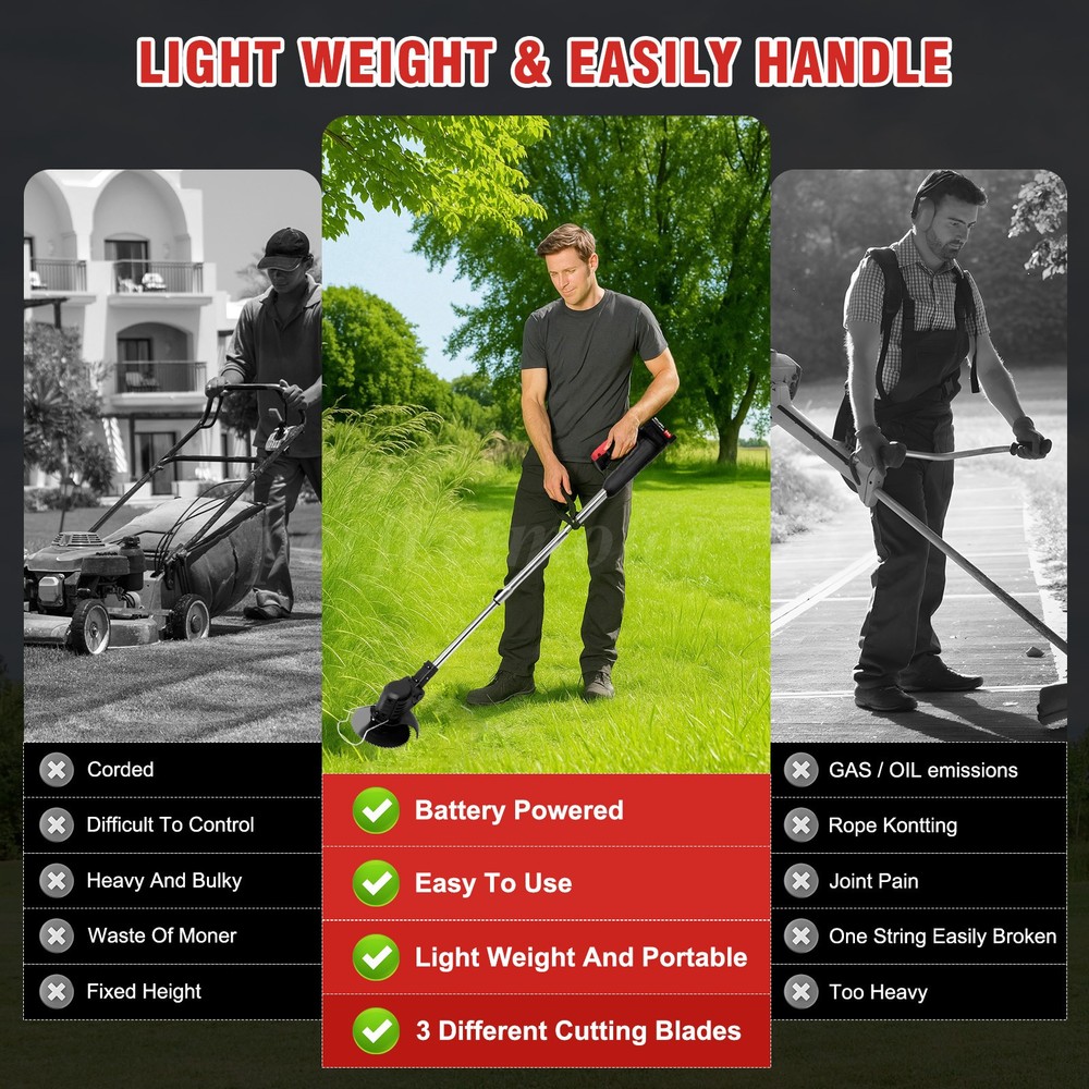 Wireless Cordless Grass String Trimmer Lawn Edger Weed Wacker Cutter + 2 Battery
