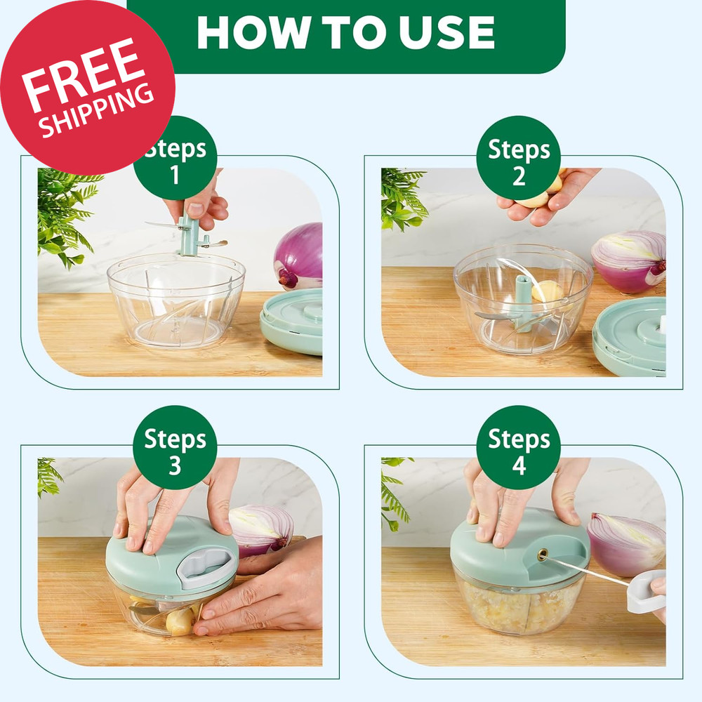 Manual Food Processor Vegetable Chopper,‌ Portable Hand Pull String Garlic Mince