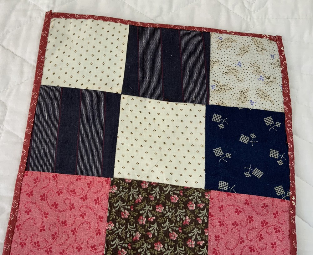 Vintage Patchwork Quilt Table Topper, Early Calico Prints, Nine Patch