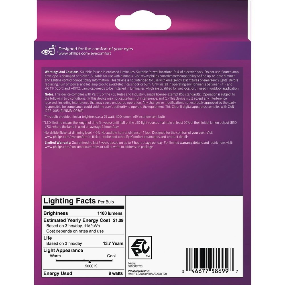 Philips Ultra Definition 75W Equivalent Daylight A19 Medium LED Light Bulb,