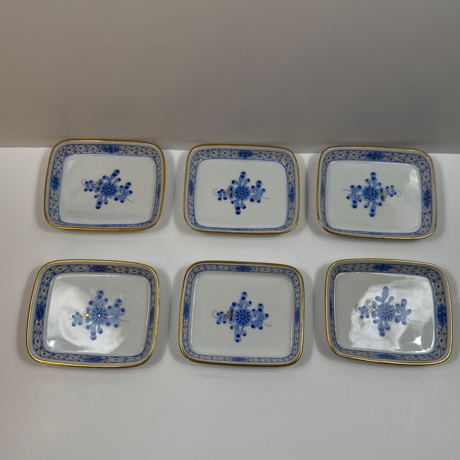 Set of 6 Herend Waldstein Porcelain Miniature Rectangular Pin Trinket Trays