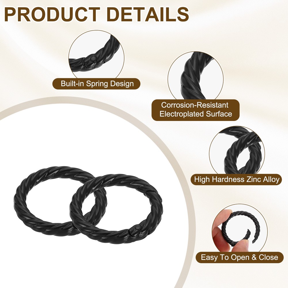 12pcs Spring O Rings 1" Round Trigger Metal Snap Hook Key Ring Black