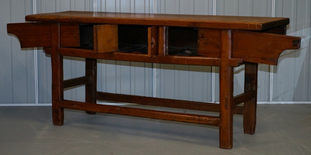 ANTIQUE CHINESE TEMPLE ALTER SIDEBOARD WITH CUPBOARDS IN SOLID TEAK REDDISH