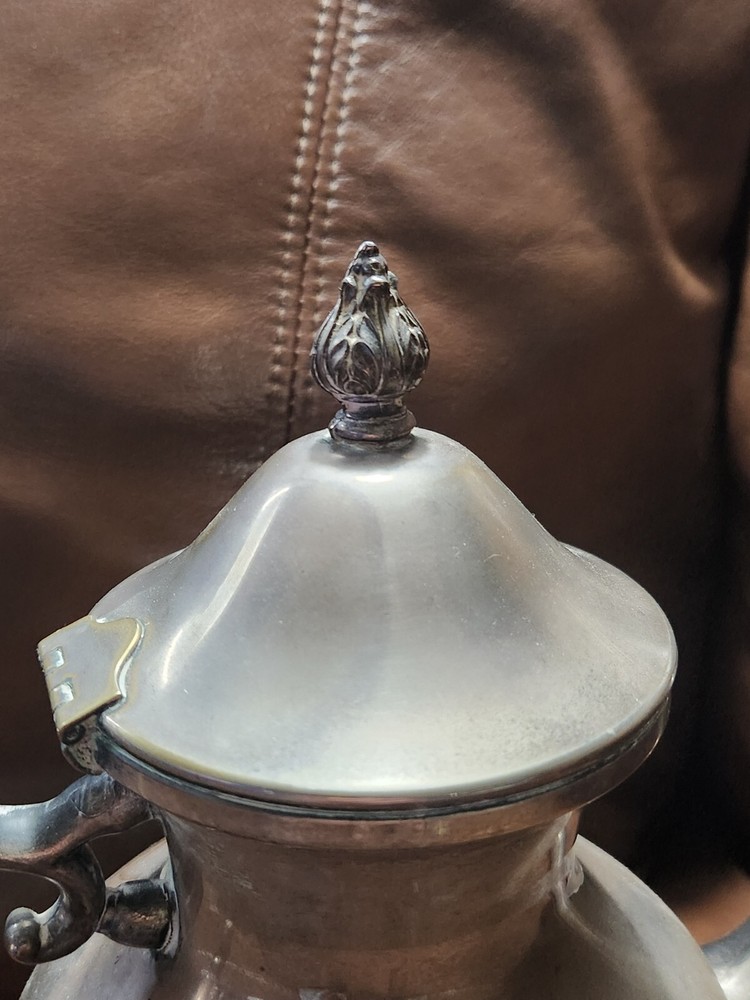 Vintage Silverplate On Copper Hallmarked Lidded Tea Coffee Pot Kettle 10.5" Tall