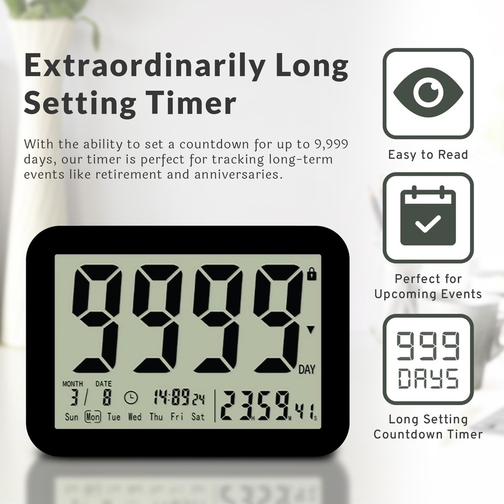 Countables 9999 Days Countdown Clock - Reusable Count Down Timer - Large Disp...