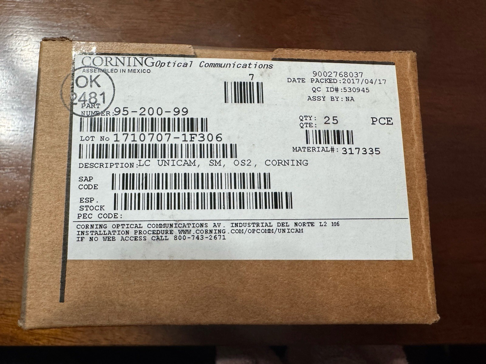 (25) Corning Unicam LC OS2 SM Pretium Fiber Optic Connector 95-200-99 (2017)