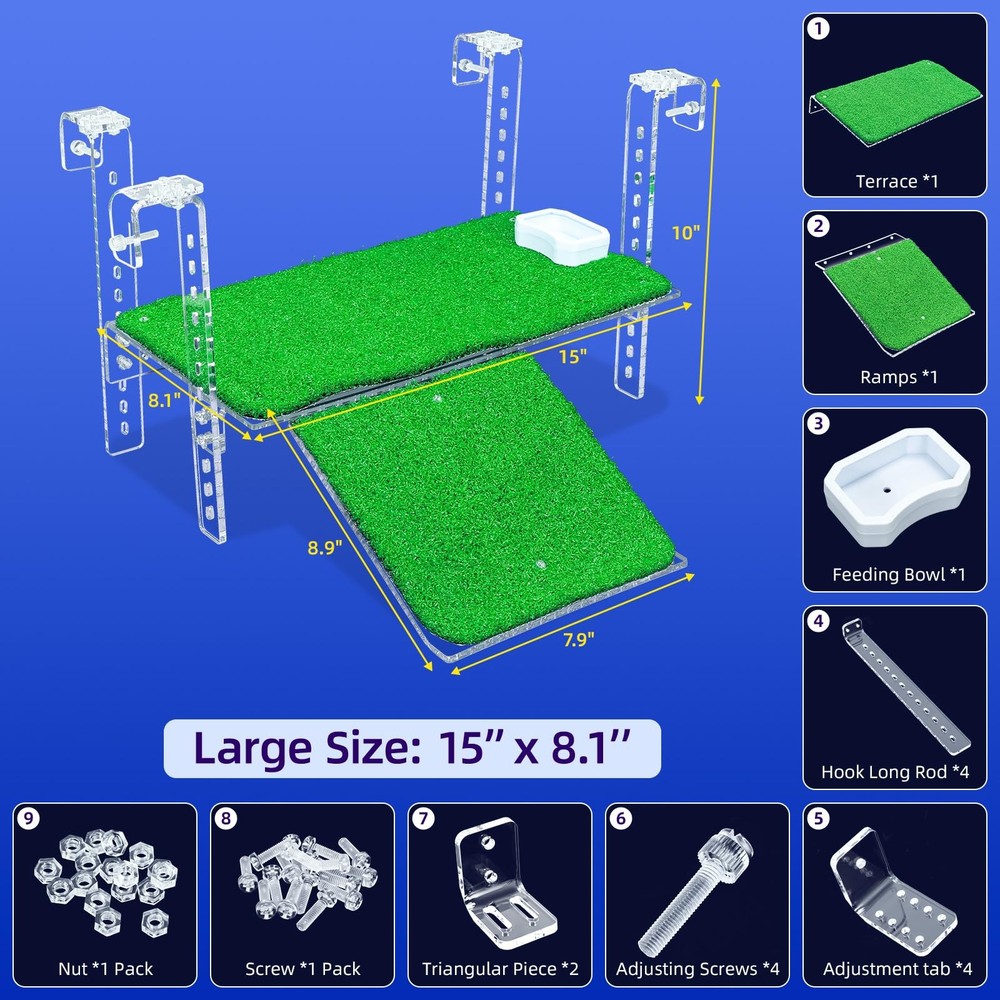 Adjustable Hanging Turtle Dock with Anti-Slip Artificial Grass Basking Platform
