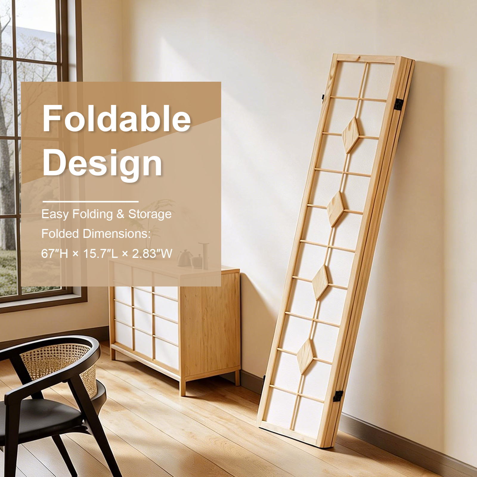 4 Panel Folding Room Dividers Wooden Privacy Screen Fabric Wall Separation White