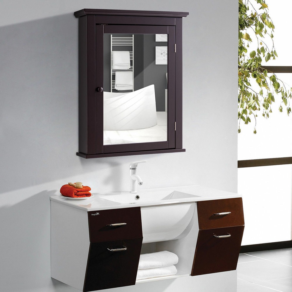 Bathroom Mirror Cabinet Wall Mounted Storage Organizer Adjustable Shelf Brown