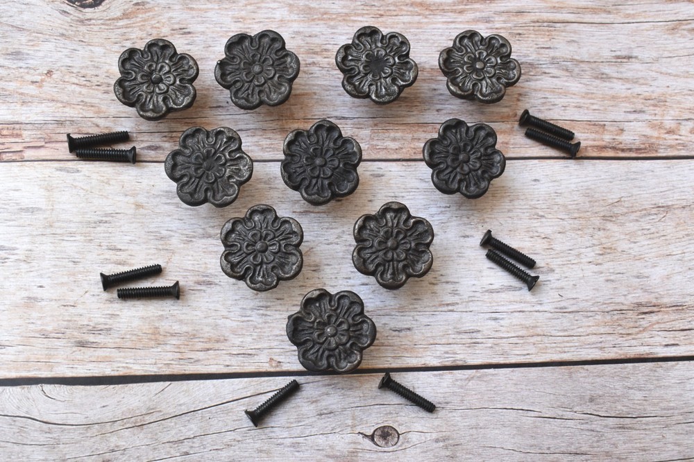 Vintage Floral cast iron cabinet drawer Kitchen door gate knobs pull 10 pcs