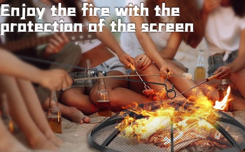 Fire Pit Spark Screen, 24 Inch Outdoor Fire Pit Screen with Foldable Hook