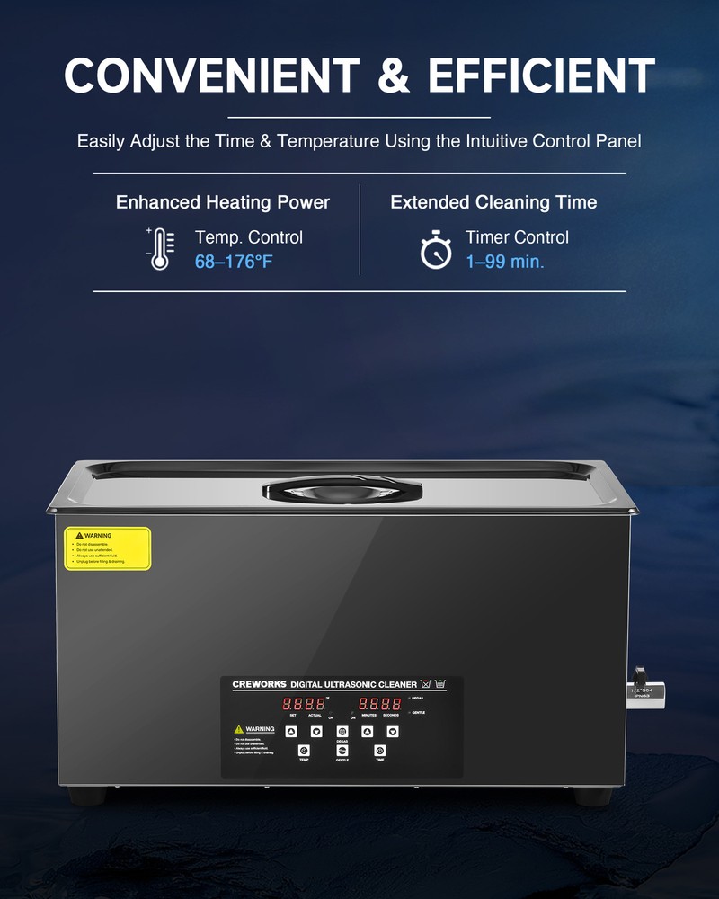CREWORKS 22L Digital Sonic Cleaner with Control Panel 1200W Heater & Degas Mode