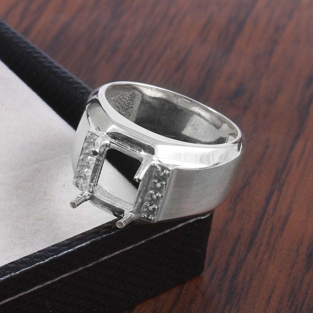 6x8 mm Emerald Cut Ring Setting Heavy Silver Ring Men Semi Mount Ring Blanks