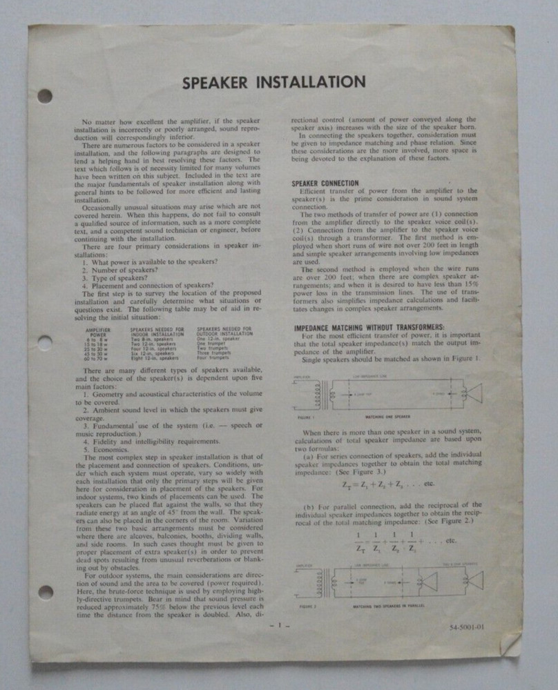 LEAR SIEGLER BOGEN Speaker 1962 Installation Instructions English