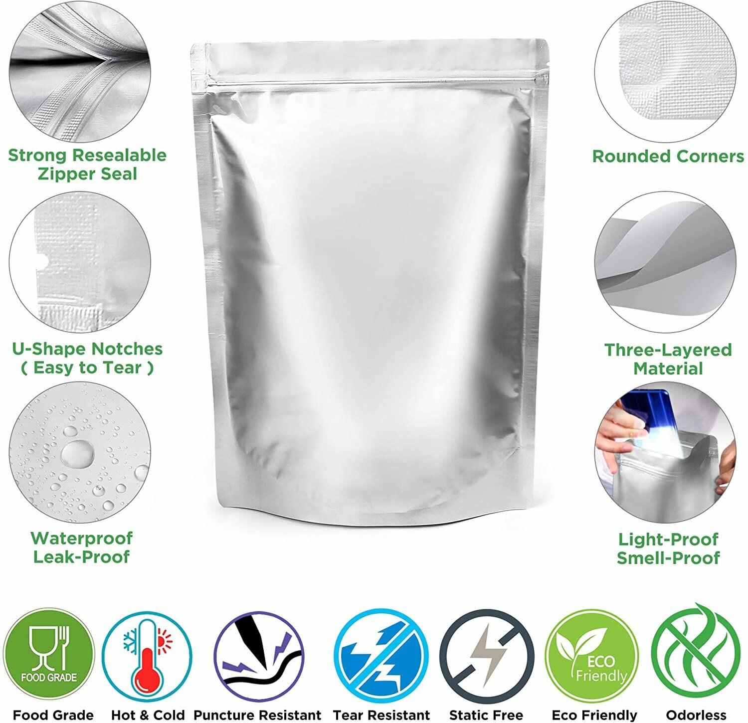 40PCS Mylar Bag for Food Storage With Oxygen Absorbers Label Resealable 1 Gallon