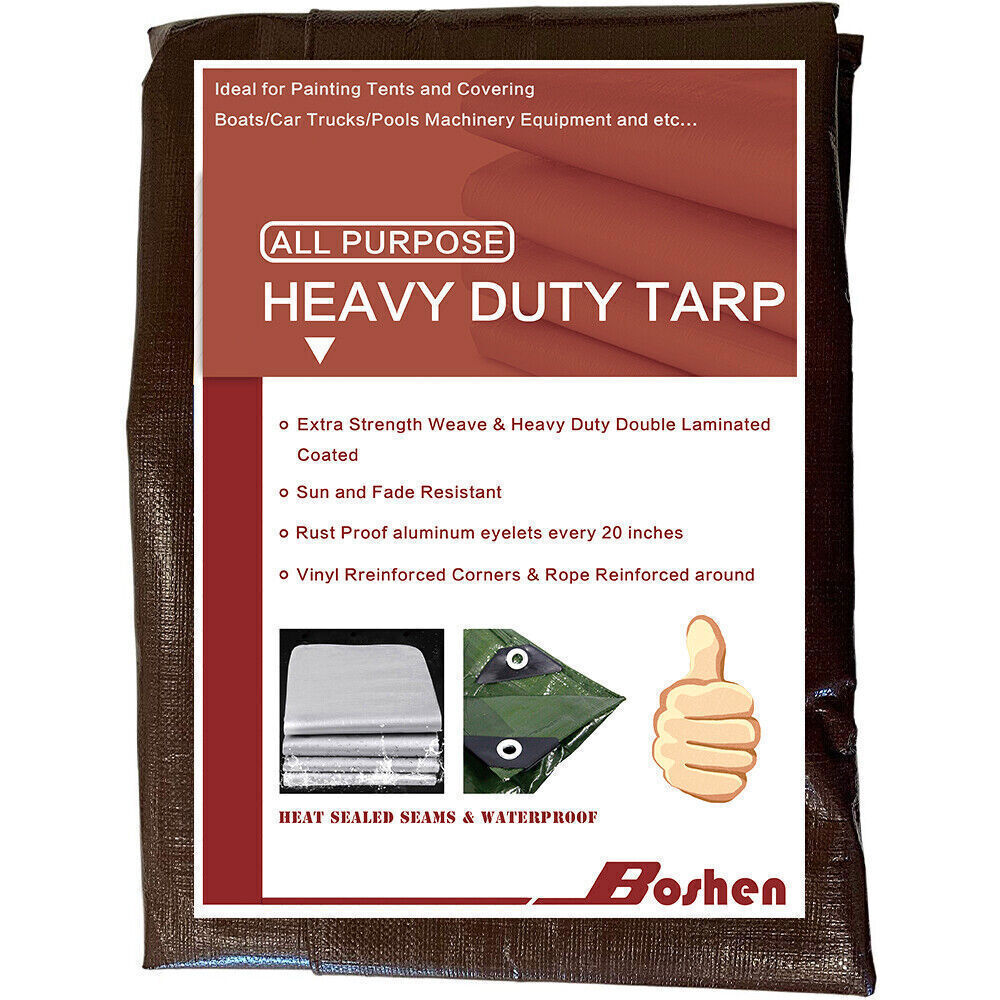 Super Heavy Duty Poly Tarp 5/10/12/16/18/20Mil Waterproof Canopy Cover Tarpaulin