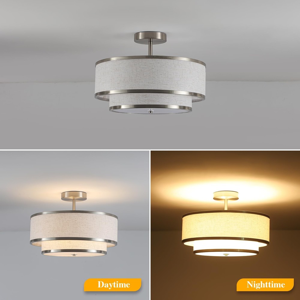 Semi Flush Mount Ceiling Light, 3-Light Double Drum Ceiling Light Fixture wit...
