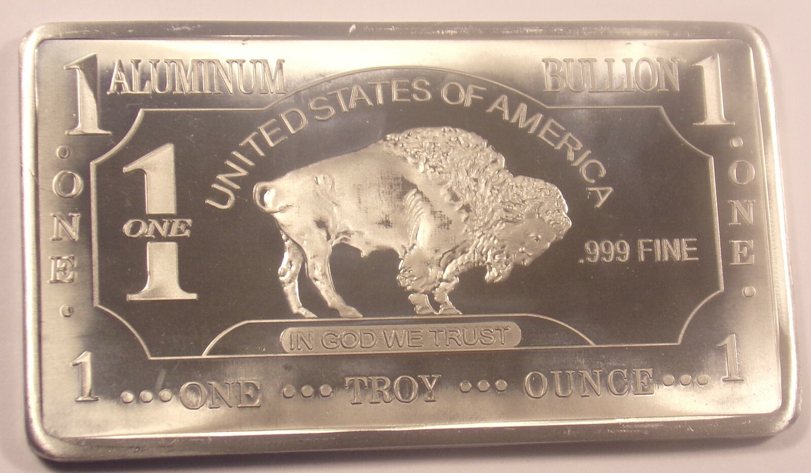 1 Troy Ounce Oz .999 Fine Aluminum Buffalo Bullion Bar Free Shipping !!!!!!!!!!