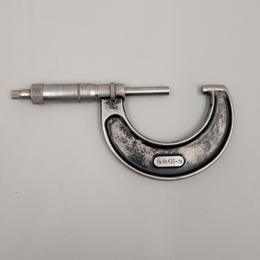 Vintage L. S. Starrett No. 436 Micrometer 1"- 2" w/Wrench & Wood Box