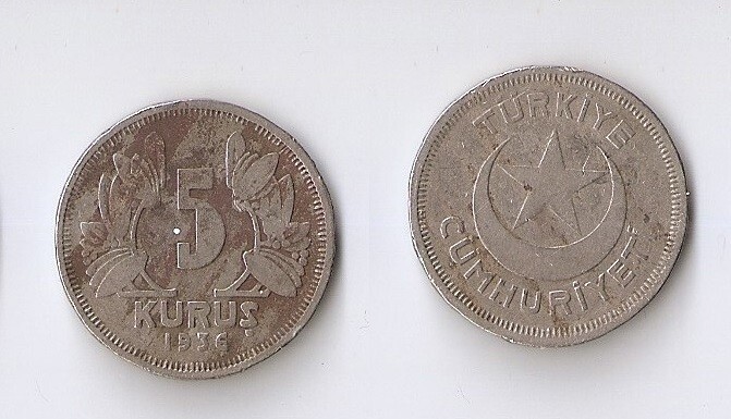 Turkey 5 KURUS 1936
