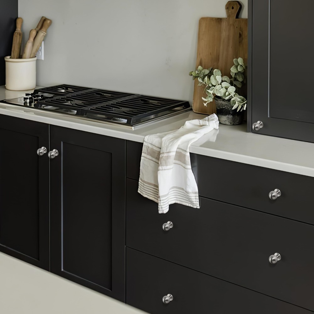 10 Pack 1 Inch 25mm Diameter Round Brushed Nickel Cabinet Solid knobs，Cabinet...