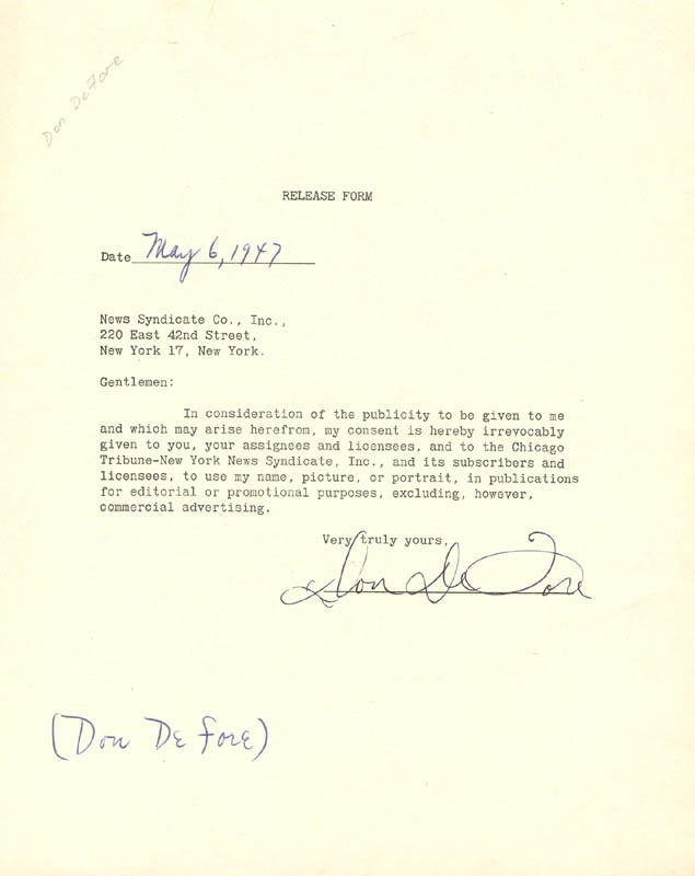 DON DEFORE - DOCUMENT SIGNED 05/06/1947