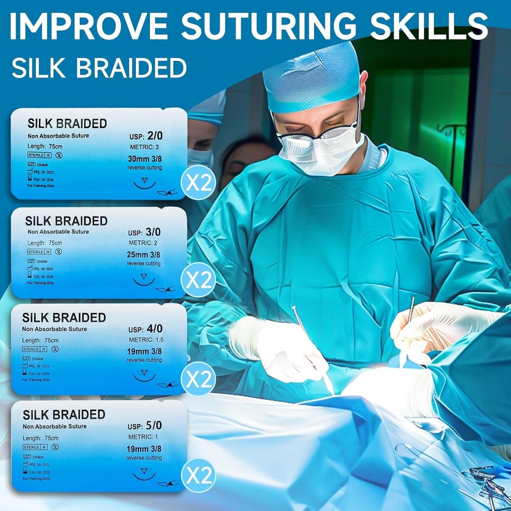 Sutures Thread with Needle (24 Mixed 2/0, 3/0, 4/0, 5/0) - Practicing Suturing(E