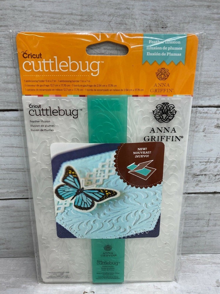 CUTTLEBUG 5 x 7 embossing folder FEATHER ILLUSION plus BORDER Anna Griffin set