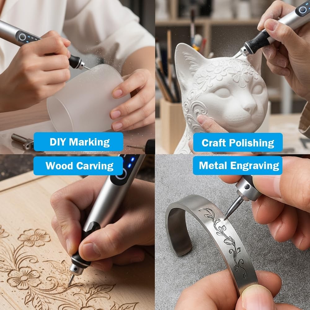 USB Rechargable Engraving Machines Pen with 35bits,Mini Small, Silver