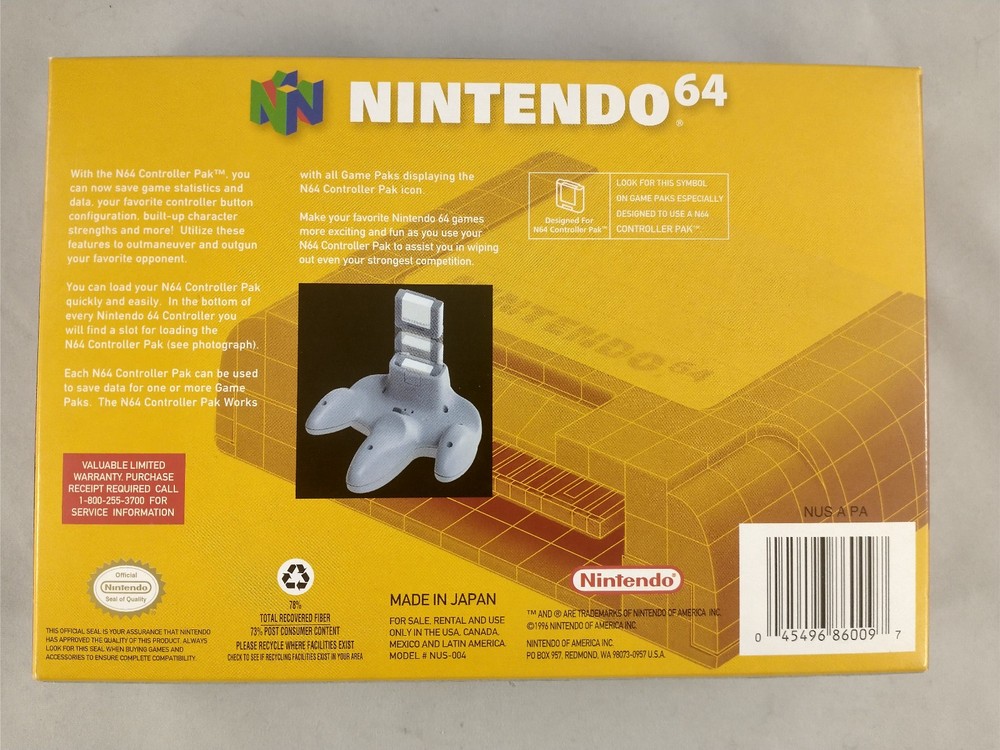 Nintendo 64 N64 Controller Pak w/ Original Box & Cardboard Insert