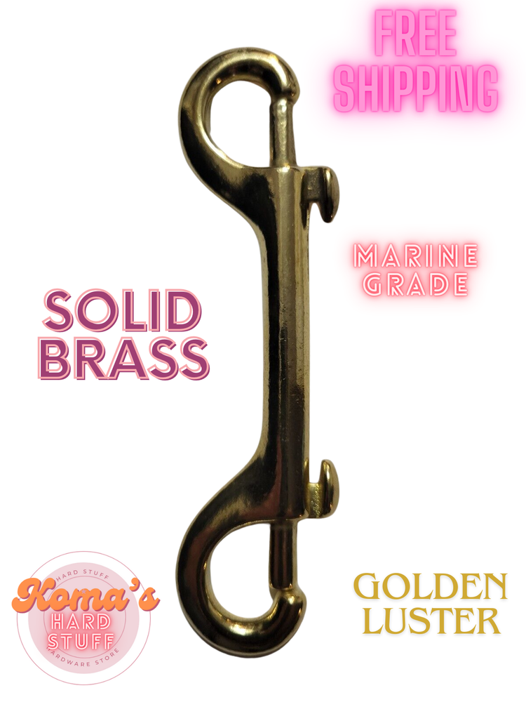 Solid brass Bolt action double snap hook. 43/4" length. Marine grade. scuba clip