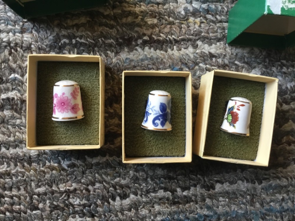 X3 Masons Ironstone sewing thimbles - Rosette - Monaco- Thia + Boxes