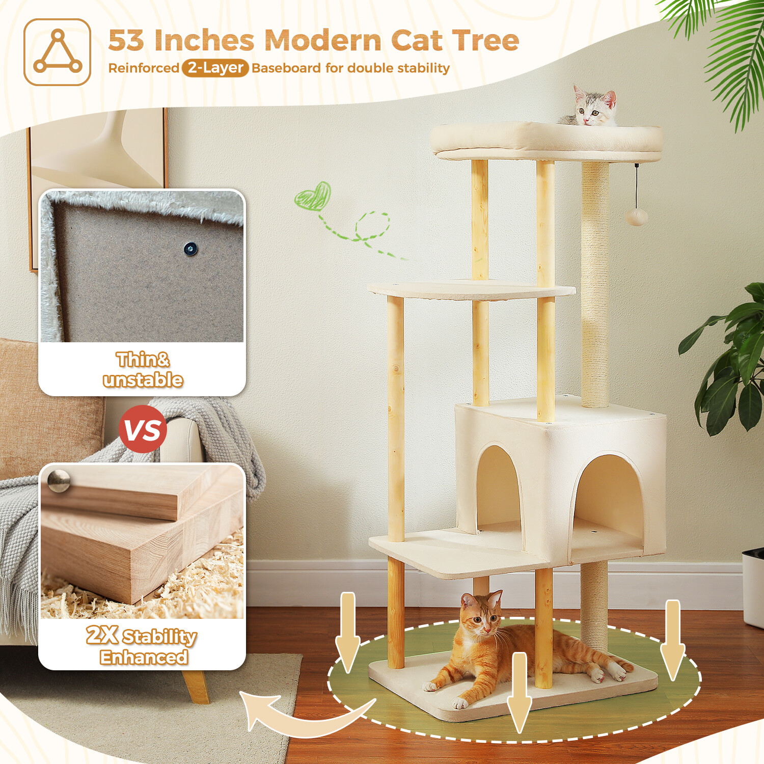 PAWZ Road Cat Tree Tower Scratching Post Wood Condo House with 2 Large Top Perch