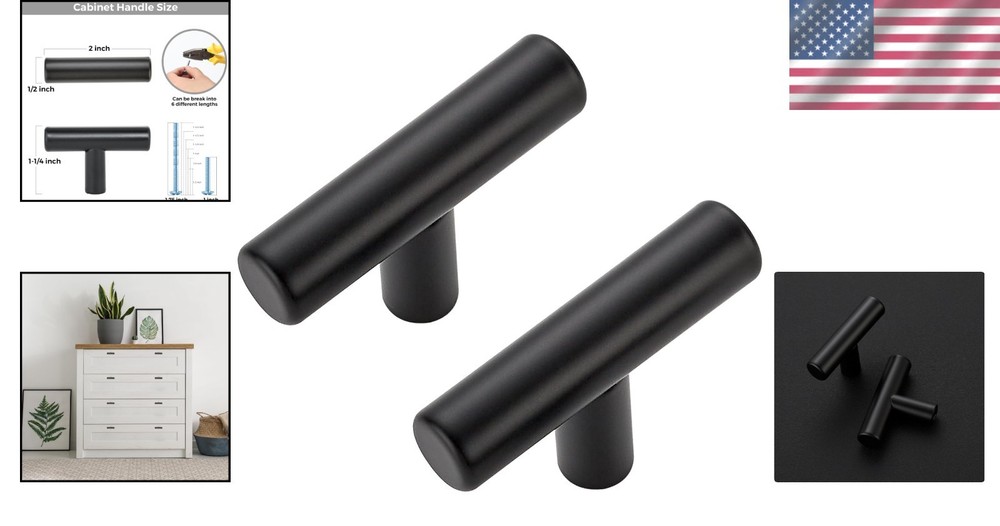 Matte Black Dresser Knobs - 2in Length, 20 Pack