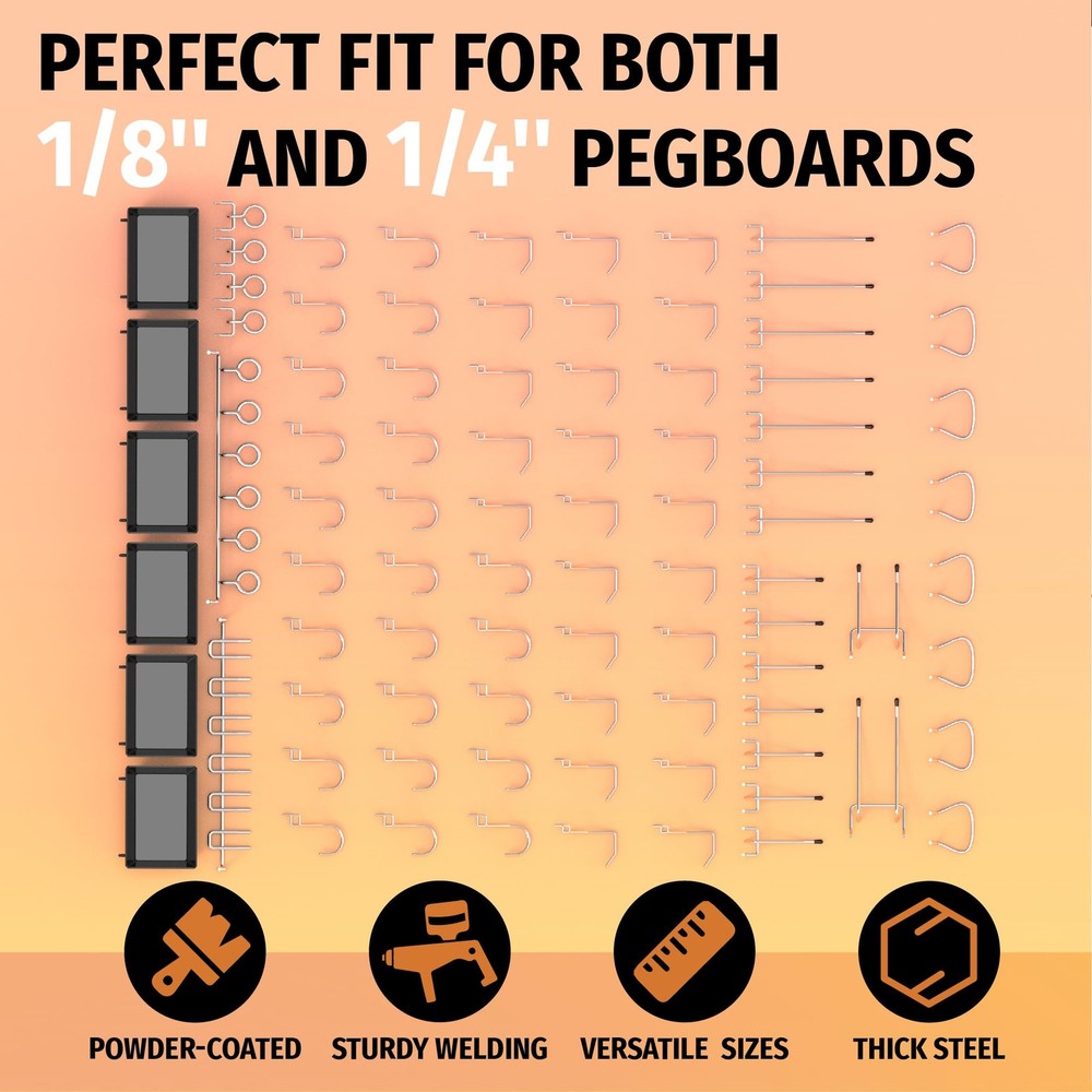 Pegboard Hooks Assortment 86PC Pegboard Accessories with Pegboard Bins Garage...