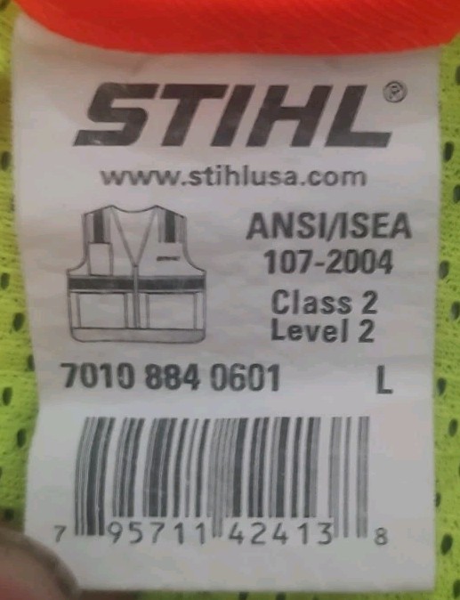 OEM Stihl High Visibility Safety Vest, Mesh Back Solid Front, ANSI Class 2 Large