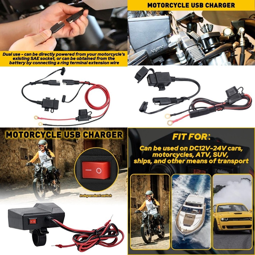 Motorcycle Socket USB Handlebar Dual Cigarette Voltmeter Lighter 24V 12V AUXITO