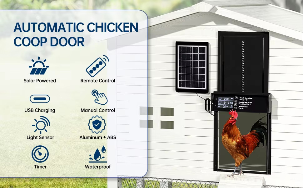 Automatic Solar Power 2000mAh Chicken Coop Door Opener With Timer Sensor Remote