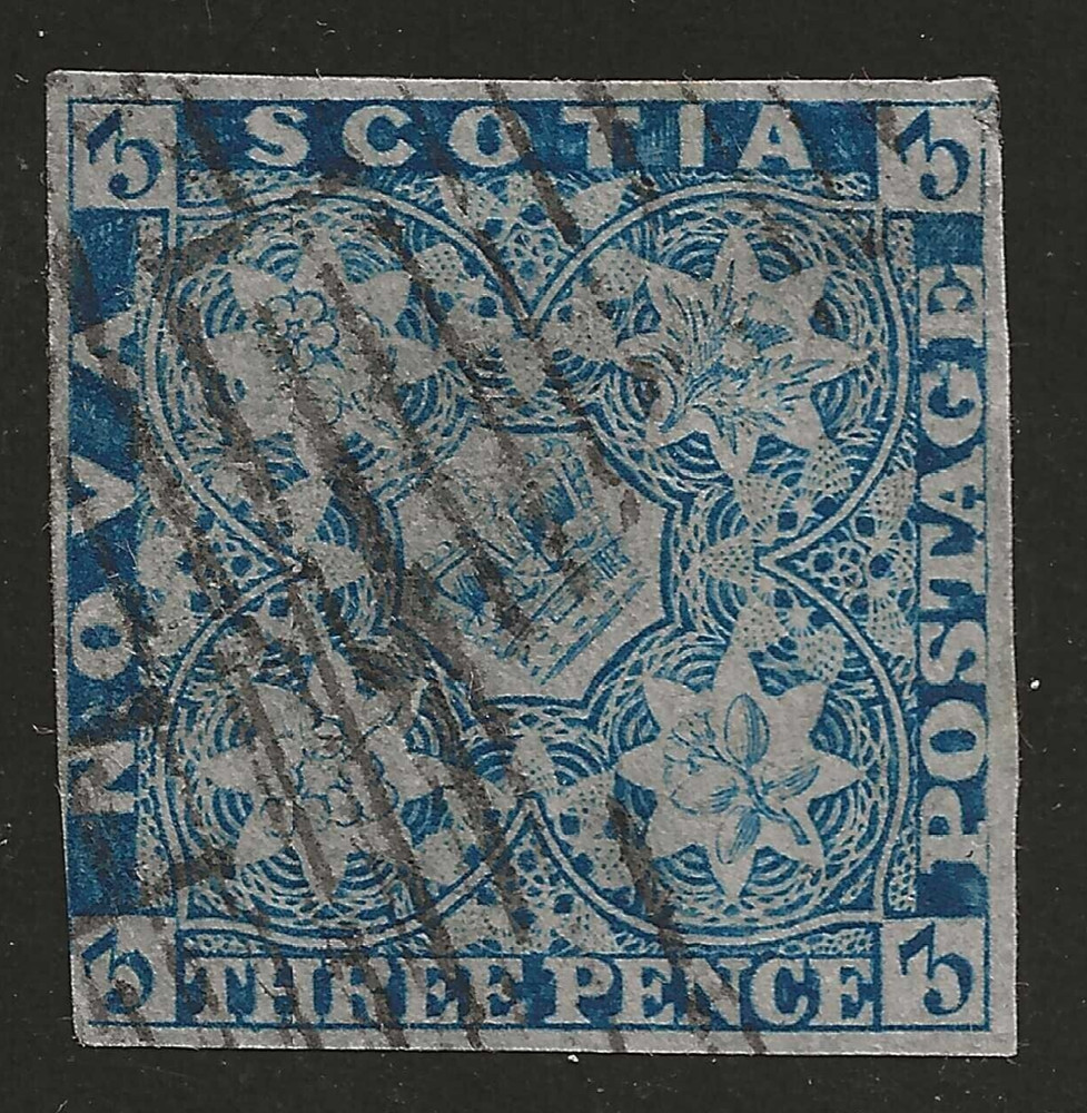 NOVA SCOTIA #3 used - THREE PENCE - dark blue