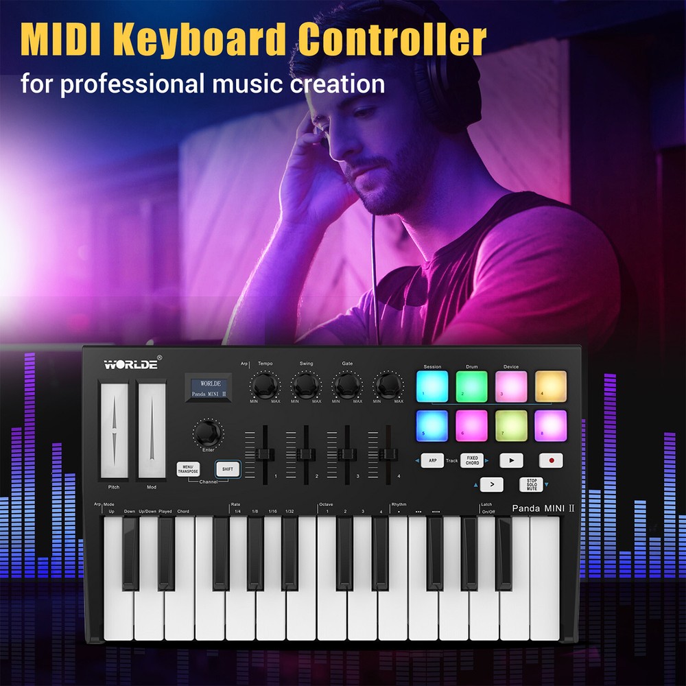 WORLDE Panda MINI II Portable 25-Key USB MIDI Keyboard Controller with Backlit