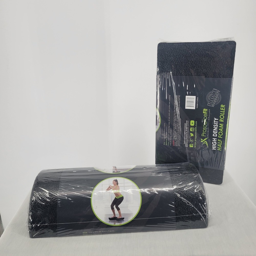 ProsourceFit High Density Half Foam Roller Black 12x3 Inch EPP Therapy Balance