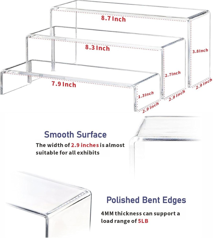 3 Pcs Large Clear Acrylic Riser Set Acrylic Display Rectangular Display Risers