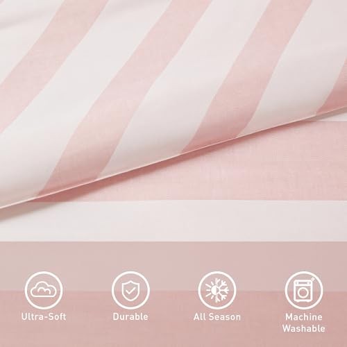 Reversible Striped Comforter Set, Soft Microfiber Bedding Set with King Blush